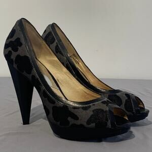 Michael Kors Leopard Calf Hair Peep Toe Platform Pumps US 8M